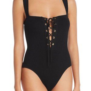Olivaceous Lace-up Ribbed Bodysuit; Size S - NWOT